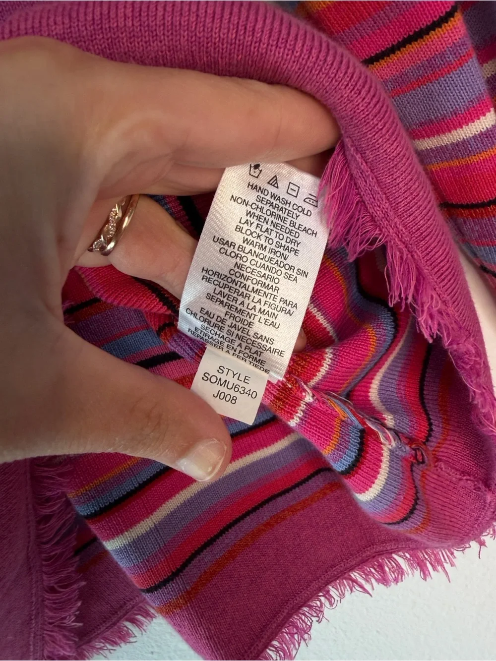 Vintage 90s Y2K Sigrid Olsen Striped‎ Sweater Kidcore Colorful Boho Fringe Trim